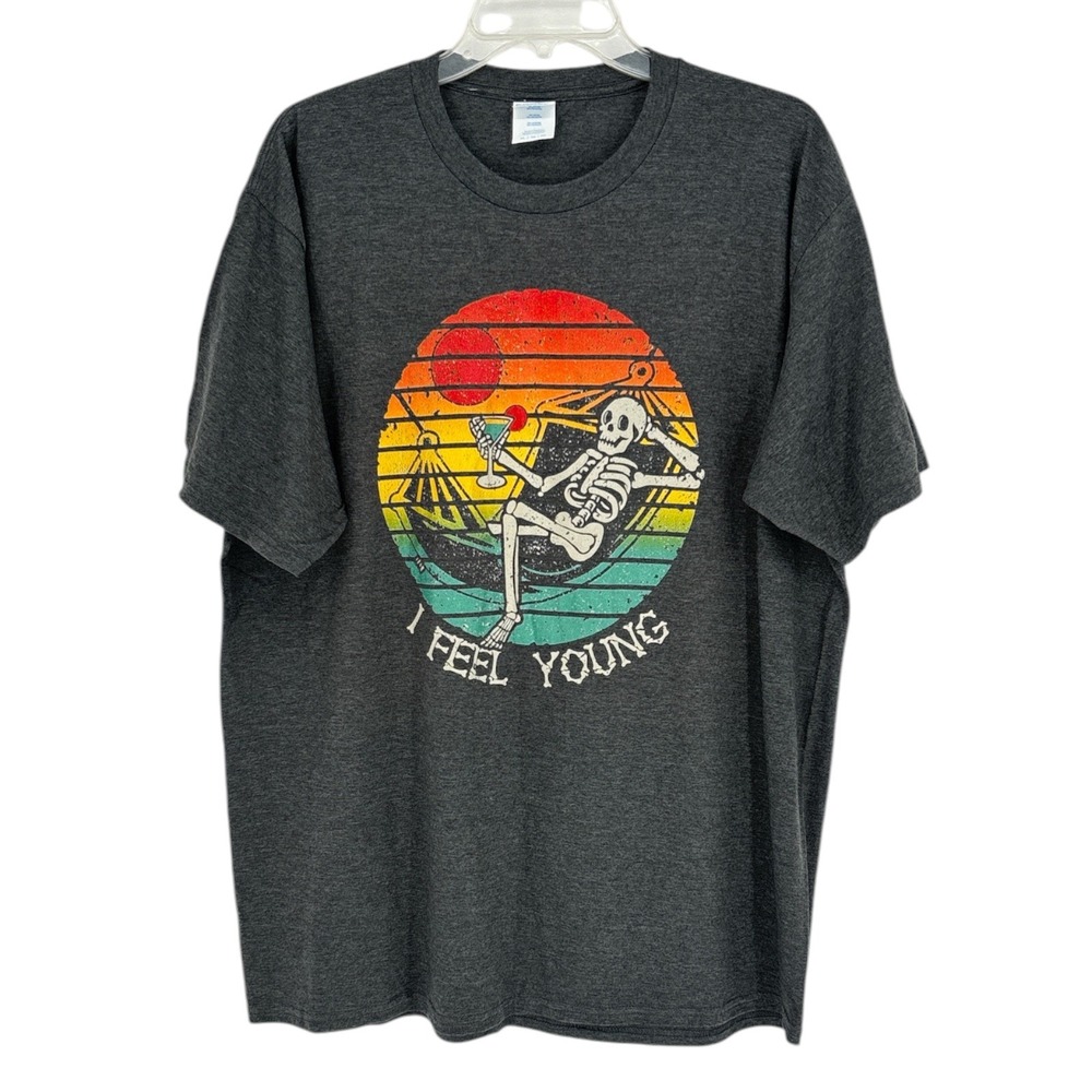 Port & Company I Feel Young Skeleton Hammock Graphic T-Shirt Charcoal Mens XL